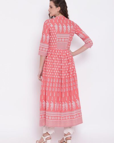 Pink A Line Printed Cotton Kurta