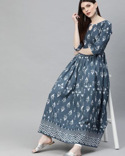 Grey Floor Length Cotton Kurta