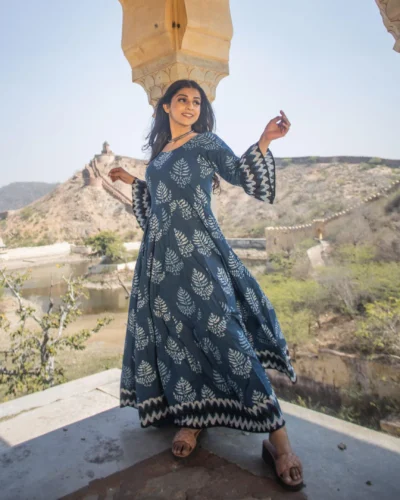 Blue Long Cotton Anarkali