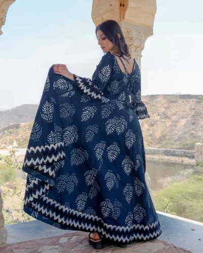 Blue Long Cotton Anarkali