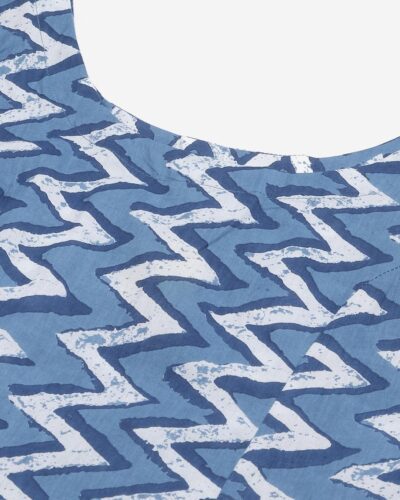 Blue Knee Length Cotton Dress