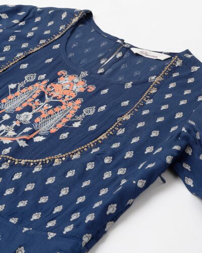 Indigo Ethnic Motif Rayon Anarkali Kurta