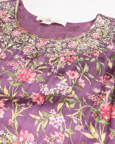 Multi Gaji Silk Floral Sequin work with Dupatta Flared Gown
