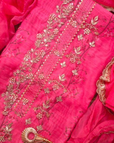 unstitched chanderi suit set