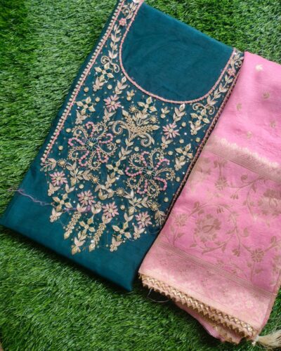 Party wear unstitched chanderi suit set