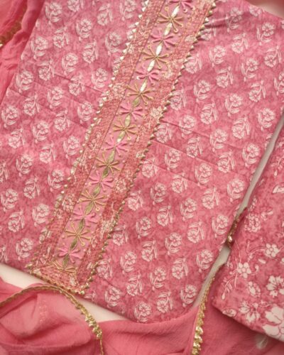 Elegant Pink Unstitiched Suit Set material
