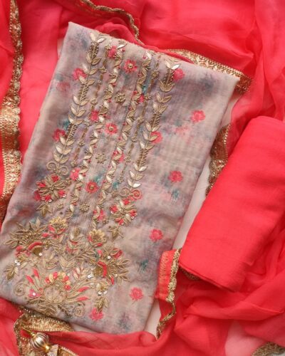 Casual Wear Chanderi Unstitched Suit Set