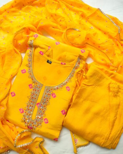 Party Wear Yellow Stitched Suit Set