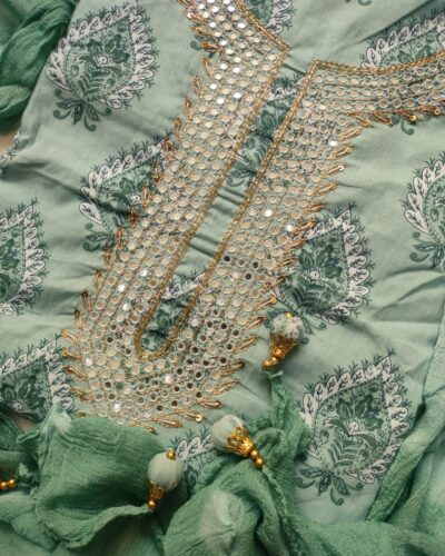 Soothing Green Color Cotton Unstitched Suit Set for Women