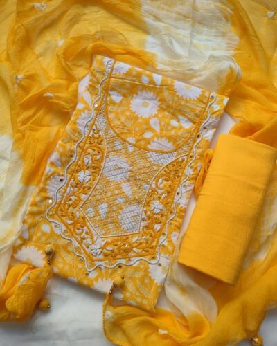 Sunshine Yellow Cotton Unstitched Suit Set