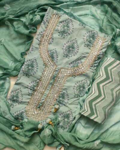 Soothing Green Color Cotton Unstitched Suit Set for Women