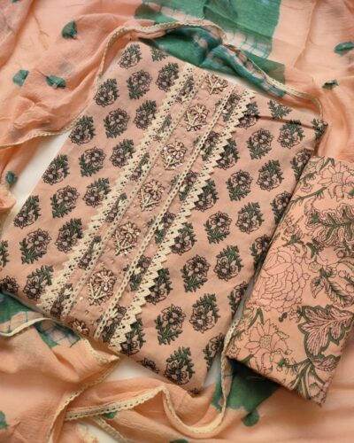 Flower Print Pure Cotton Unstitched Suit Set