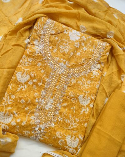Sunshine Yellow Cotton Suit Set for Women