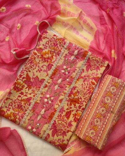 Party Wear Premium Cotton Unstitched Suit Set for Women