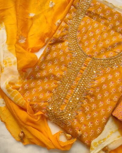 Vibrant Yellow Festive Wear Cotton Unstitched Suit Set Fabric